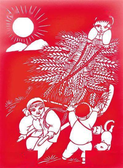 河北剪纸艺人李宝峰的作品《开镰抢秋》.