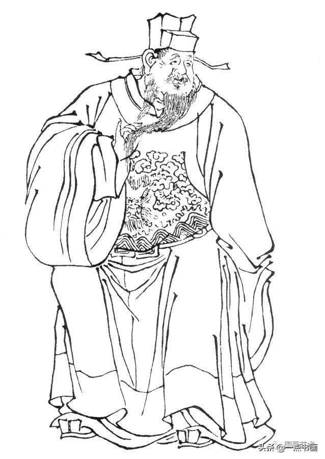 国画白描人物,百世经典线描_李公麟