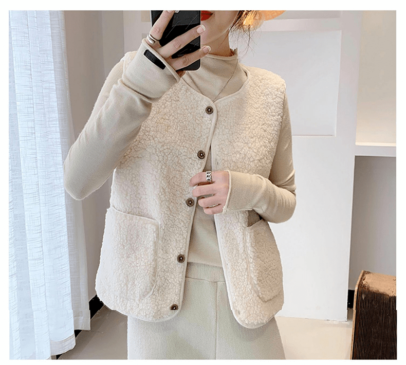 口袋 35元！抢购班菱羊羔绒马甲外搭背心外套