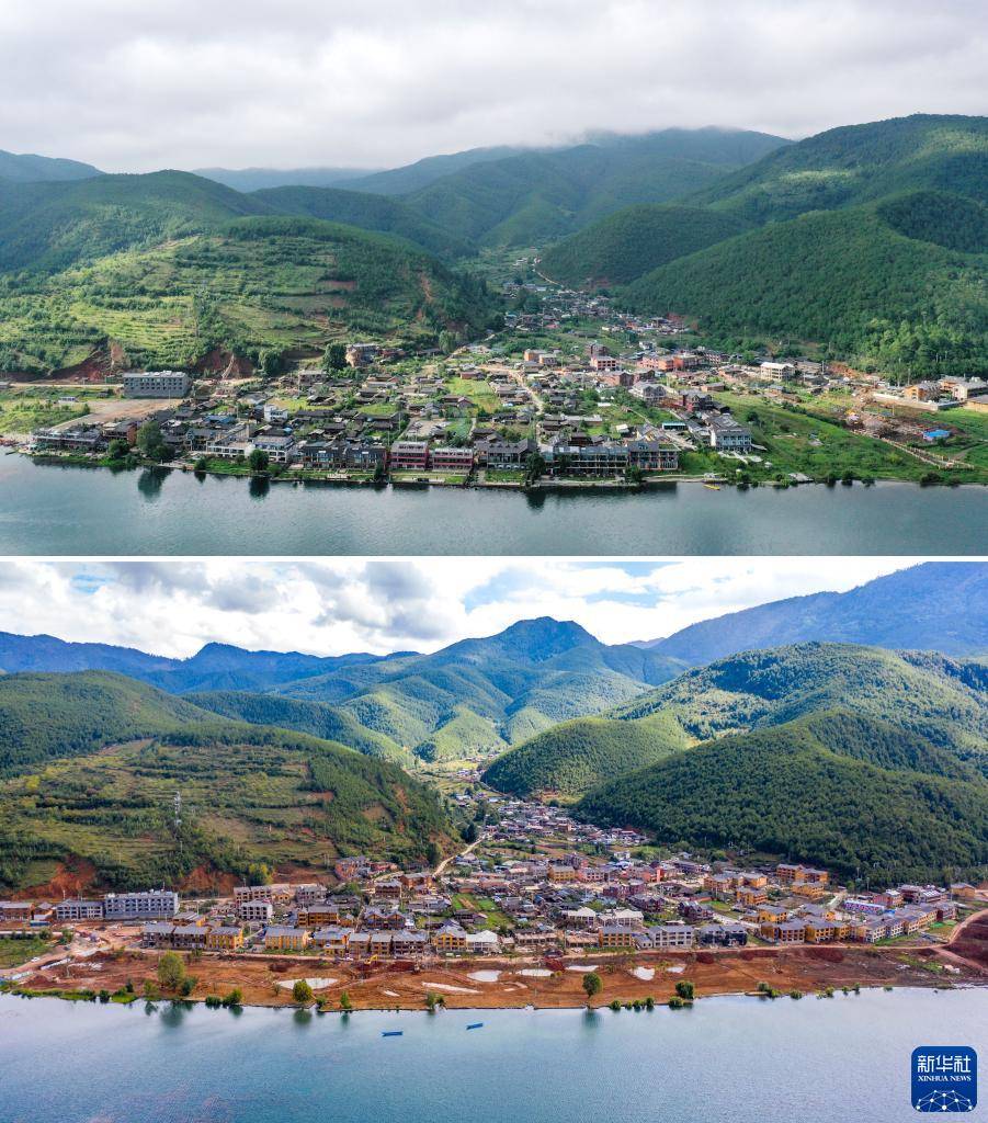 宁蒗县永宁镇蒗放村80米生态红线内民居客栈退出拆迁工程(无人机照片