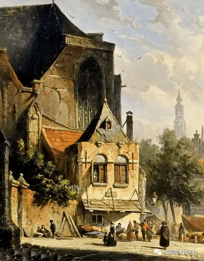 荷兰画家阿德里亚努斯埃沃森古典街景油画