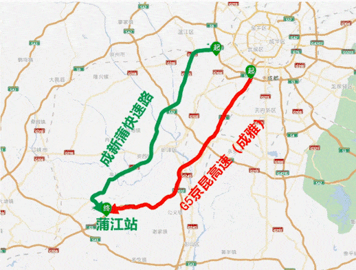 (双向)绕行方式:绕行蜀龙大道或成金青快速通道至青白江站,广汉站进入