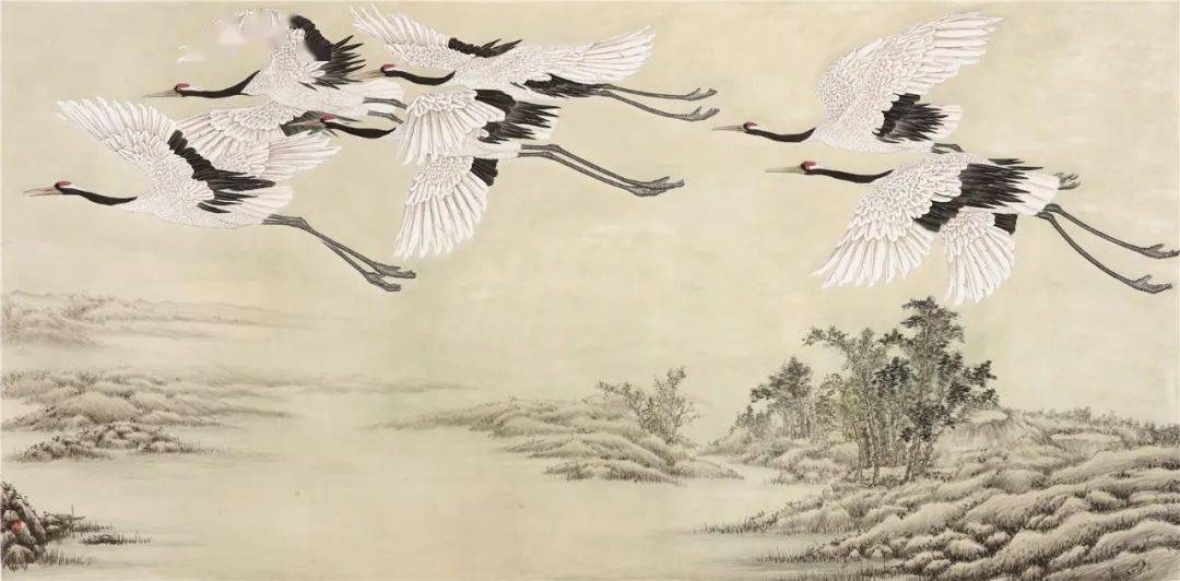 作品欣赏百鹤写真情百米抒胸臆百年颂党恩百鹤图惠永涛工笔画作品展