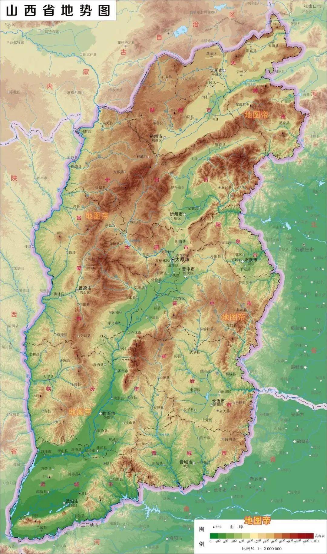山西地图山脉地形图图片