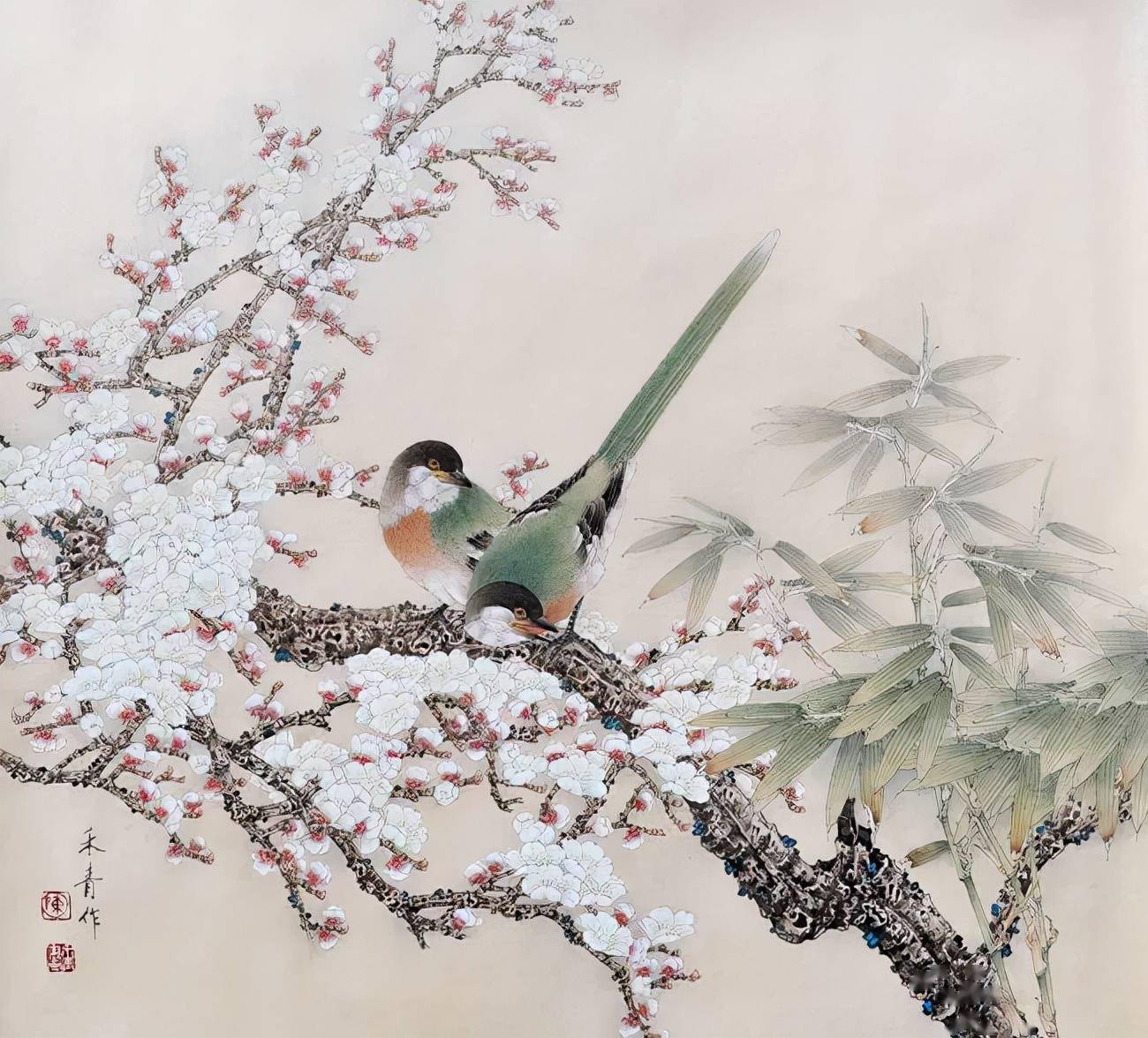 且向花间留新照陈禾青工笔花鸟画