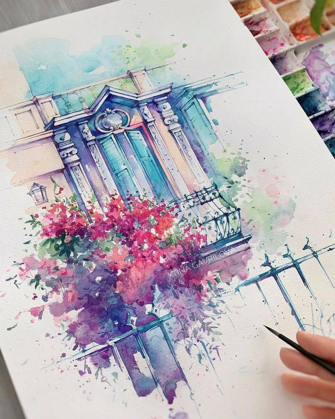 建筑 和灯塔也是可以临摹借鉴的看似复杂,分步骤绘画出来比如ins大触