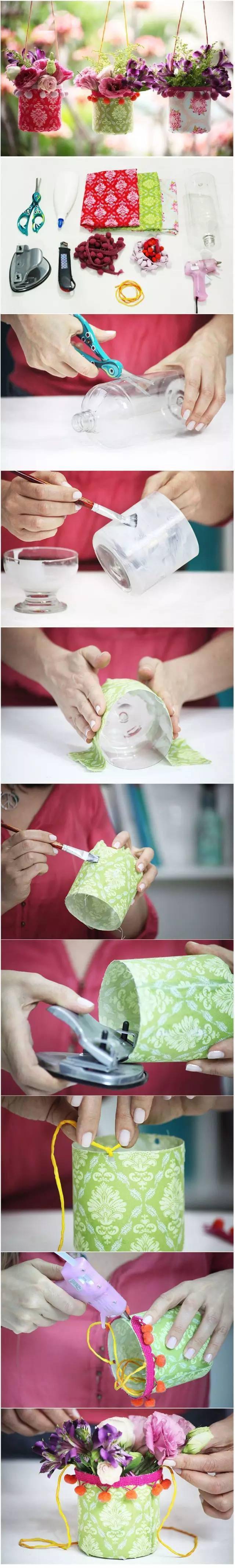 ▼塑料桶当花盆不好看?没关系,麻绳编织