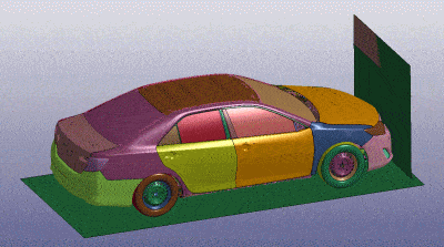 用cae软件来模拟刚设计出来的汽车撞击试验,用来测试前引擎机舱是否有