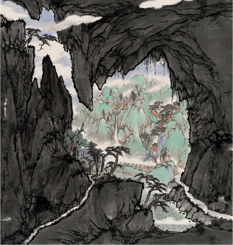 田萌 《划开天路岭为门》 188cmx168cm 纸本设色