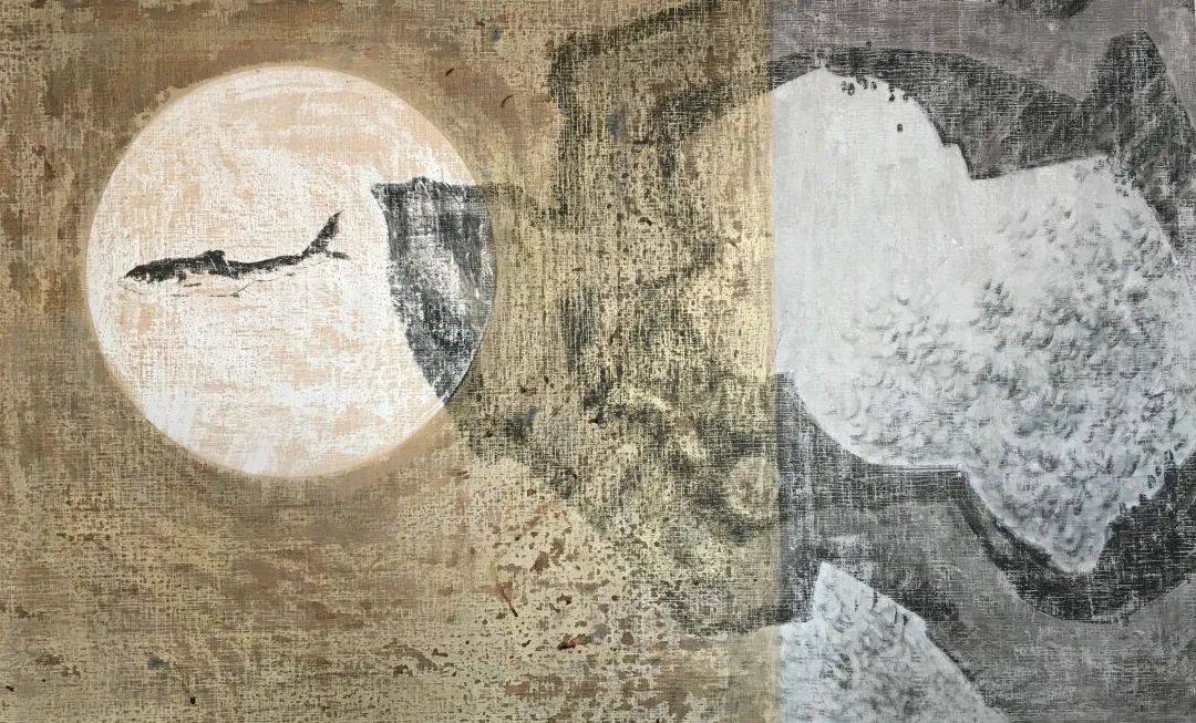 吴彬画家吴彬,使用丙烯蜡笔条茶水等媒介,在纸上作画,用勾,皴,染,颜色