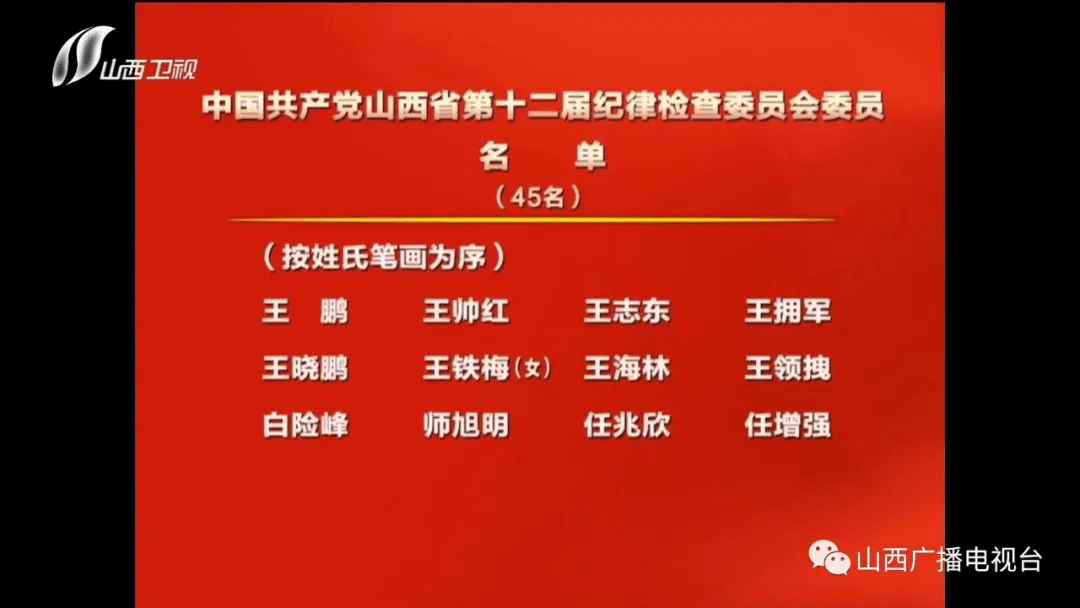 中共山西省第十二届纪律检查委员会委员名单