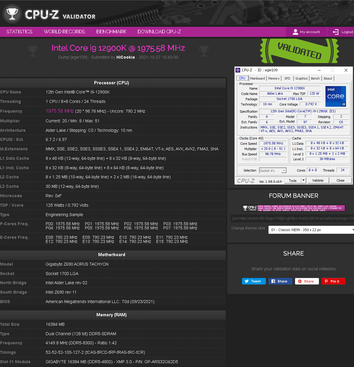 信息|英特尔酷睿i9-12900K现超频至8GHz，同时 DDR5 内存超至8300 MT/s