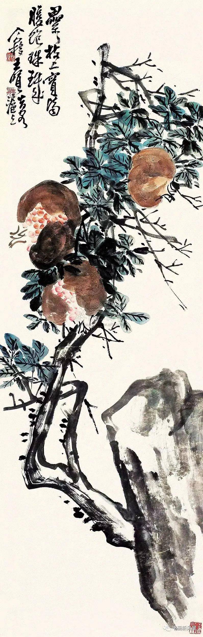 王个簃 画石榴_周善