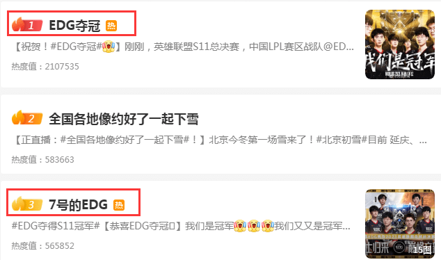英雄联盟|热搜第一！中国EDG战胜韩国DK夺S11总决赛冠军，央视微博祝贺获赞超330万