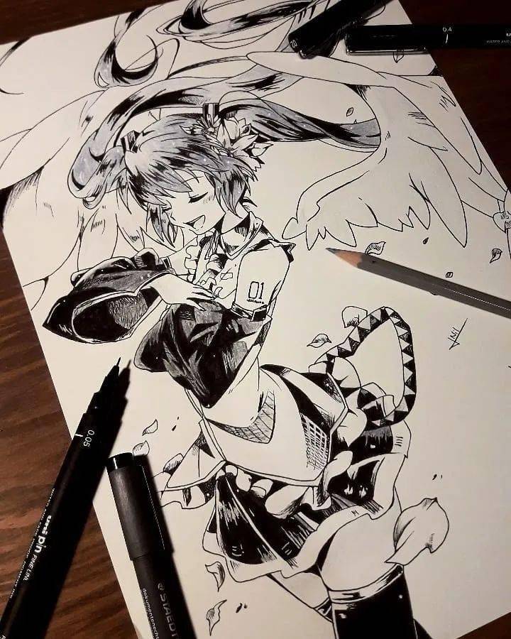 用彩铅画的动漫少女 | 超酷的手绘动漫人物画女生步骤图_海报