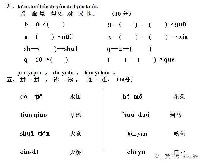 一年級拼音前鼻音後鼻音區分附拼音試卷考試必考