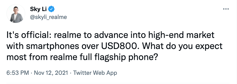 【品牌】realme官宣将进军高端智能手机市场 售价5000元以上