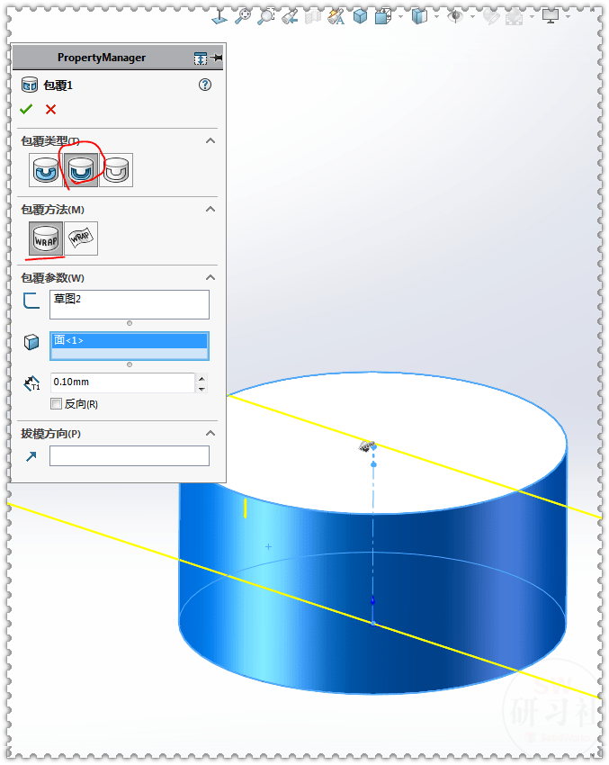 用solidworks在圆柱上画刻度盘