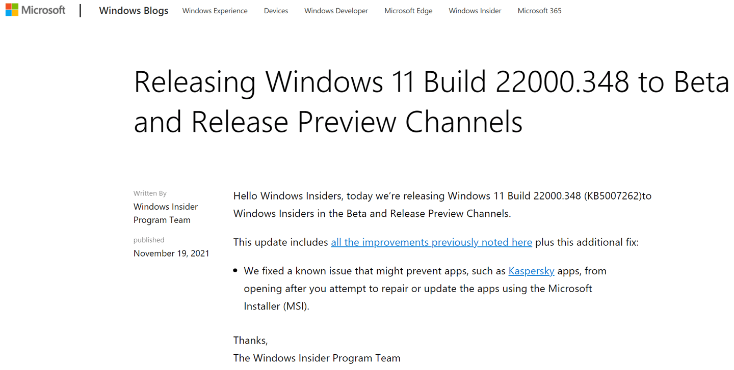 微软 Win11 Build 22000.348 Beta/Release 预览版发布