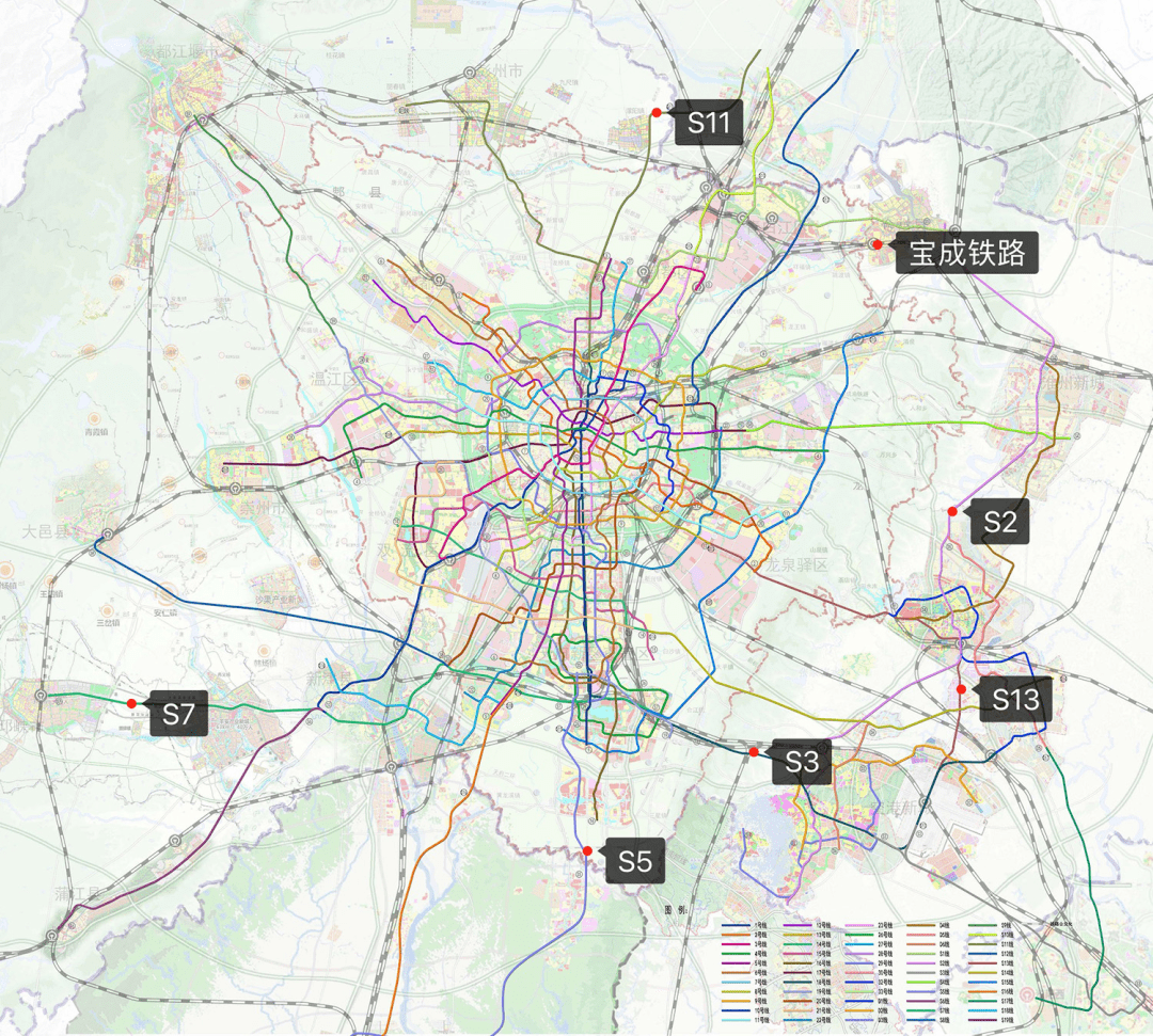 成德眉資同城化發展規劃圖自此,成都都市圈近期重點建設的市域鐵路