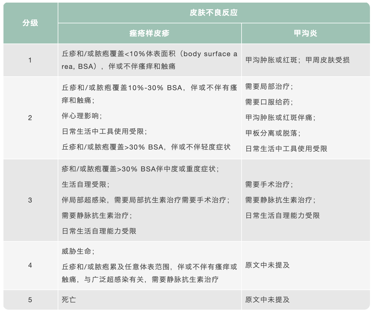 表2 痤疮样皮疹和甲沟炎的分级标准