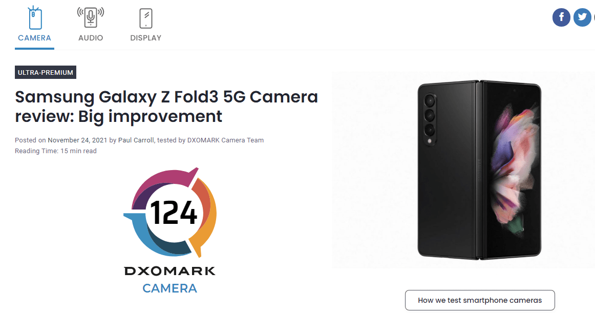 DXOMARK 评三星 Galaxy Z Fold3 相机，比 S21 Ultra 高 1 分