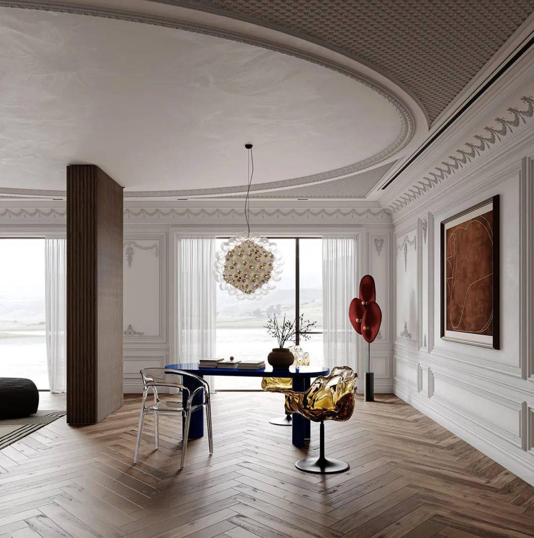 深刻而新古典主义的室内设计创造了一个复杂的性格和完美的氛围极简现