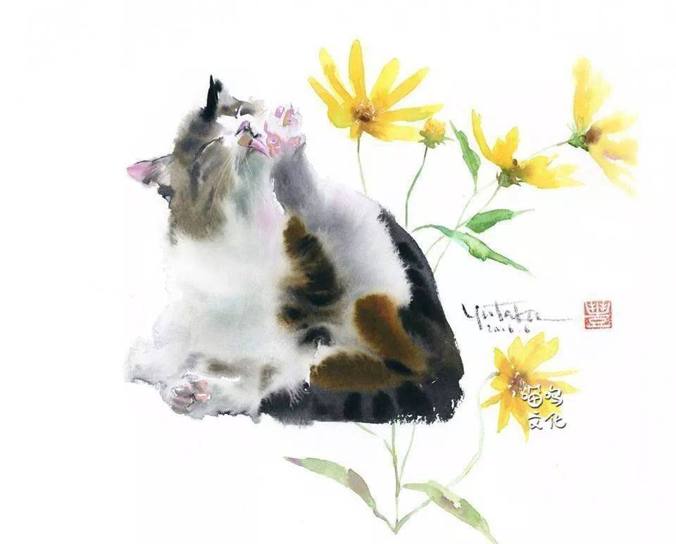 水墨猫咪美图来了_yutaka_水彩_国画