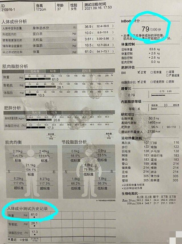 久違白百何大方曬體檢表61公斤1米72身材嬌小健身照也很美