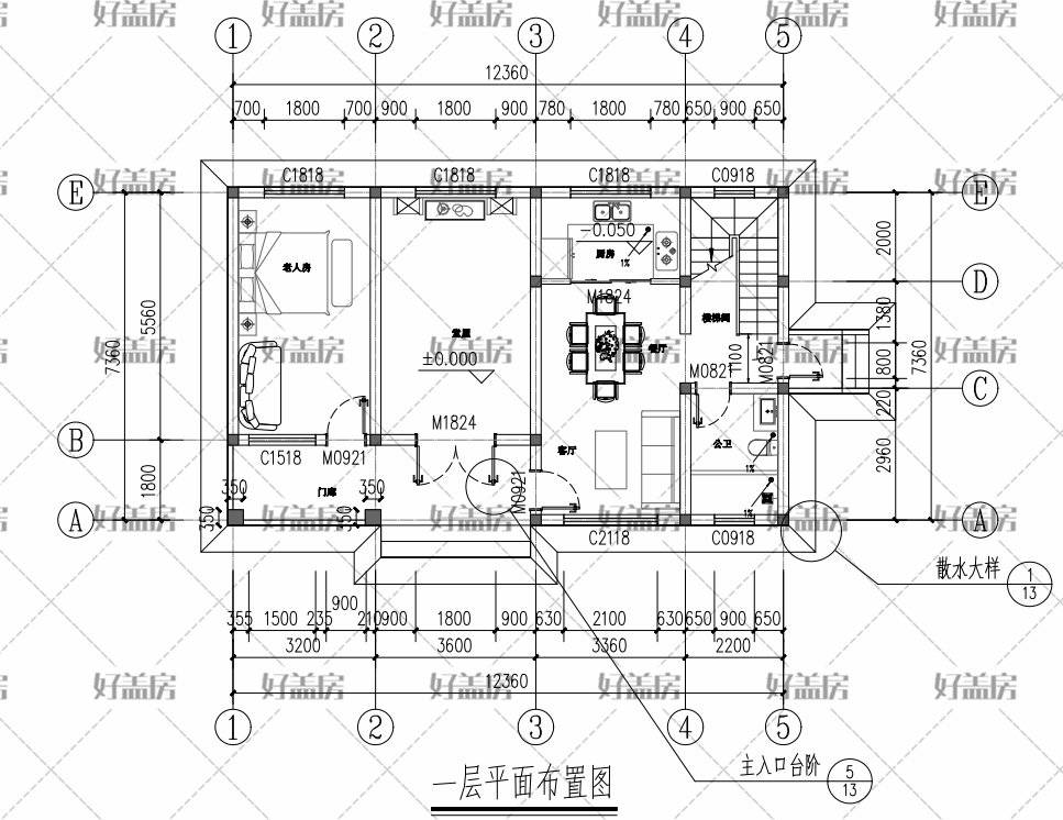 长12米宽8米住宅平面设计图