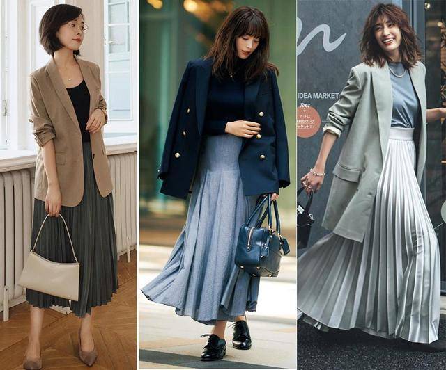 西装不想穿得太老气?试试与百褶裙搭配,这才是气质女人该有的打扮!