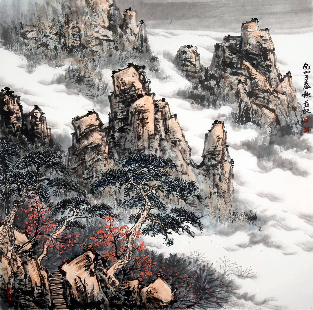 山水70 黄宾虹 山水図 三尺中堂 掛軸 70×173cm 証書付 名店大型