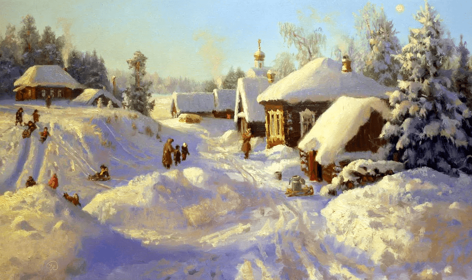 俄罗斯画家笔下的冬日雪景每一笔都是细节寥寥几笔却将风景画的这么