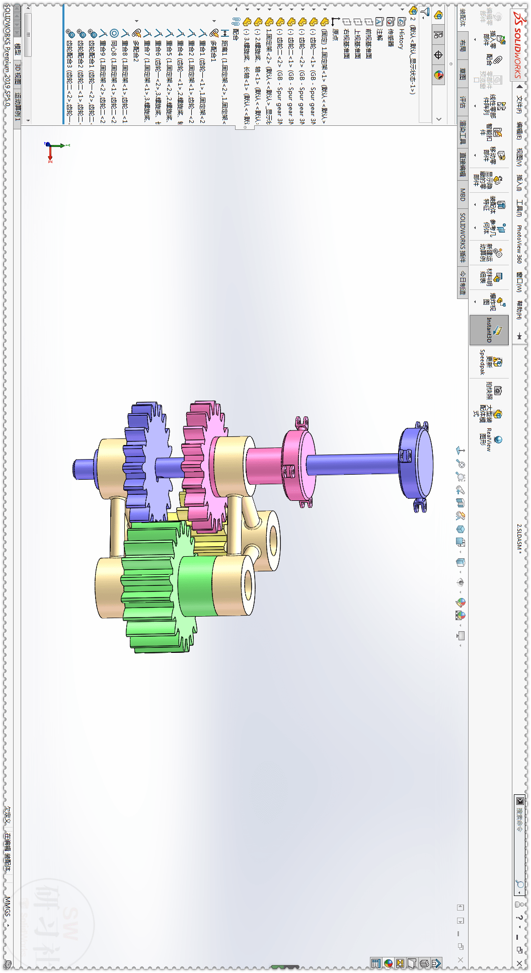 用solidworks制作直齿轮驱动的同轴反转机构