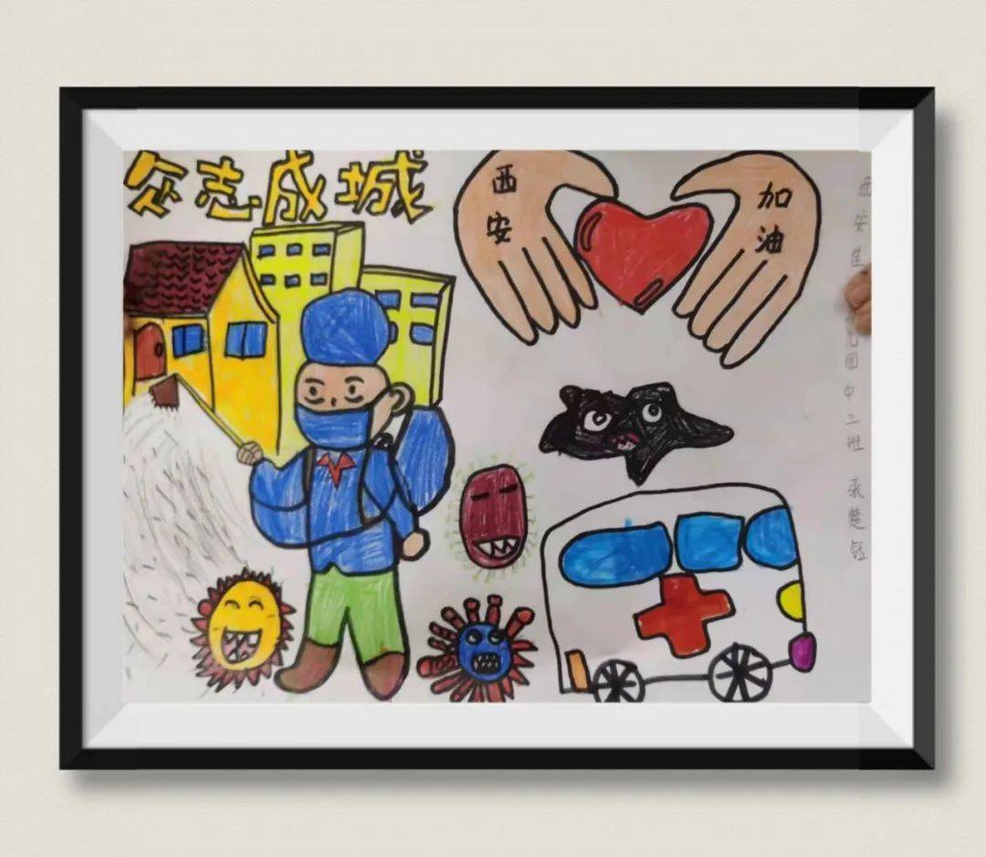童心抗疫绘画幼儿园图片