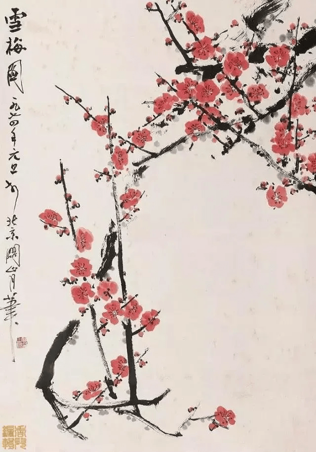關山月 梅花圖 关山月梅花作品《报春图》，喜庆之气扑面而来！-名人字画网