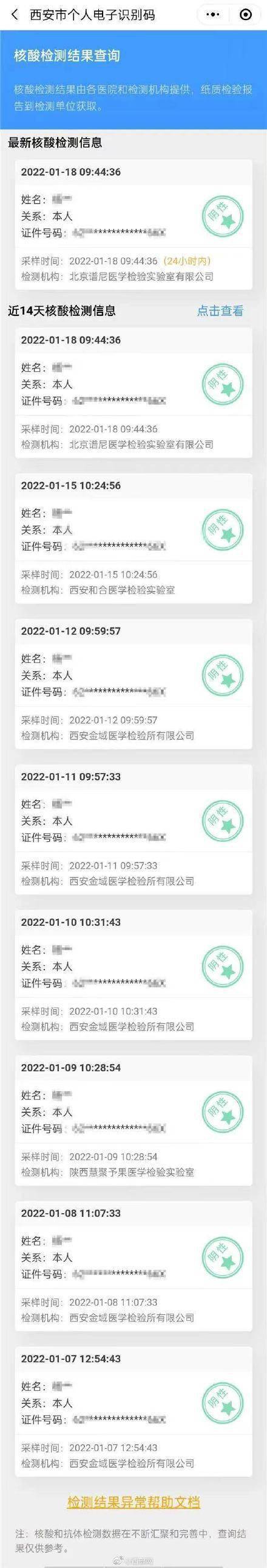 西安一码通有了新变化 核酸检测显示结果由3天调整为14天