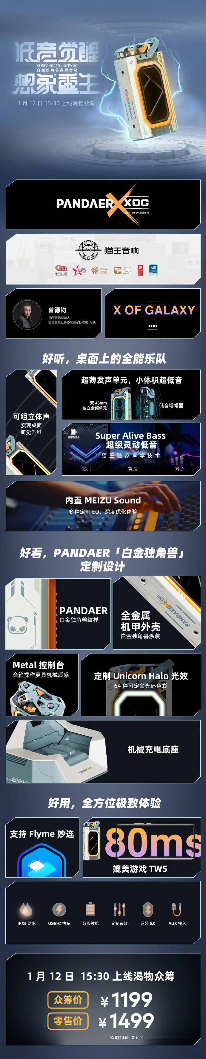 魅族PANDAER × 猫王 XOG 白金独角兽赛博音箱众筹成功，今日发货