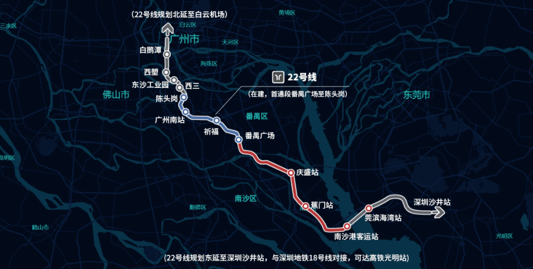 的地鐵22號線南延段,有望直達東莞濱海灣新區,以及深圳沙井海洋新城