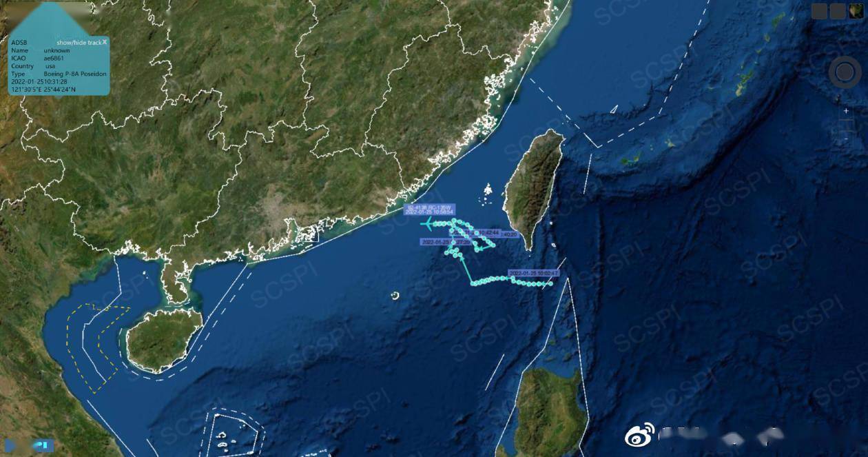 南海战略态势感知美海军一架p8a反潜巡逻机今日上午穿越台湾海峡