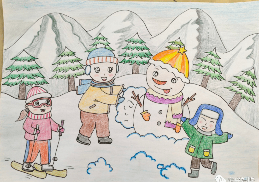 冰雪为主题的儿童画图片