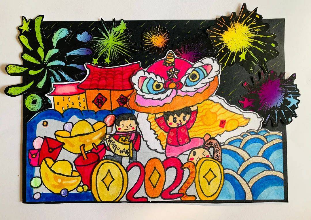 幸福中国年虎年绘画图片