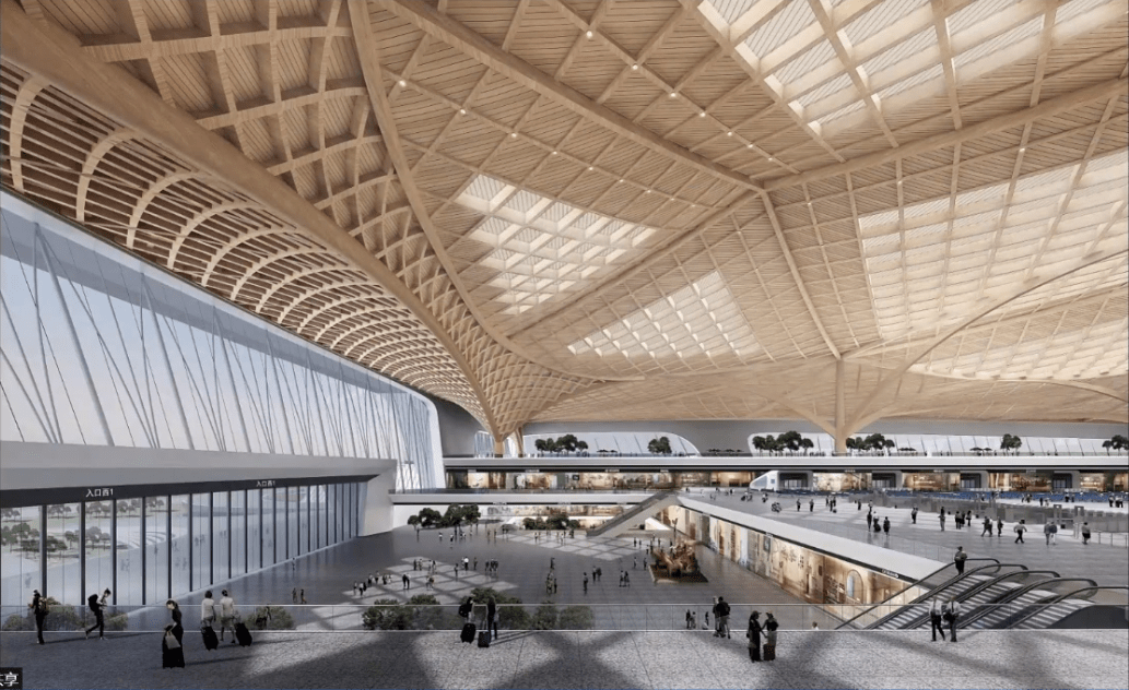 西安东站候车大厅效果图及交通组织示意目前,以站前广场,地铁5号线等