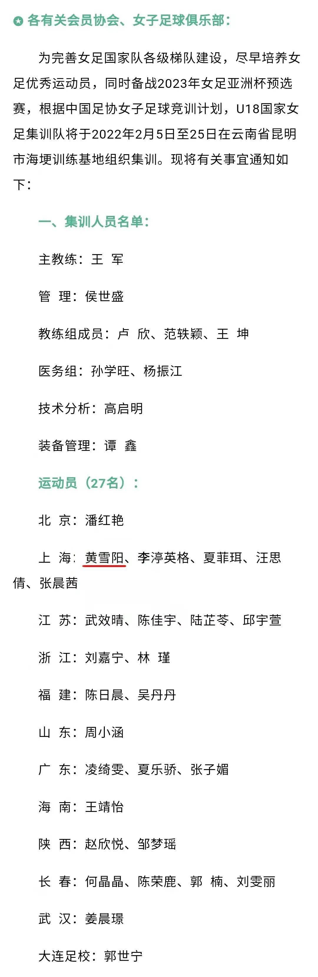 国家|未来可期！金山姑娘入选U18国家女足集训名单，备战2023亚洲杯预选赛