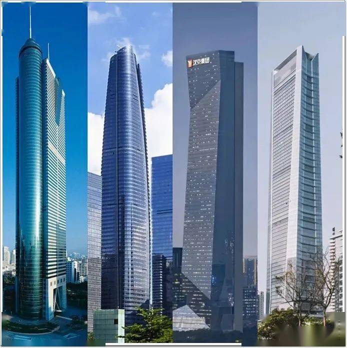 上图从左至右依次是:地王大厦,大百汇广场,汉京中心,深圳湾一号在中国