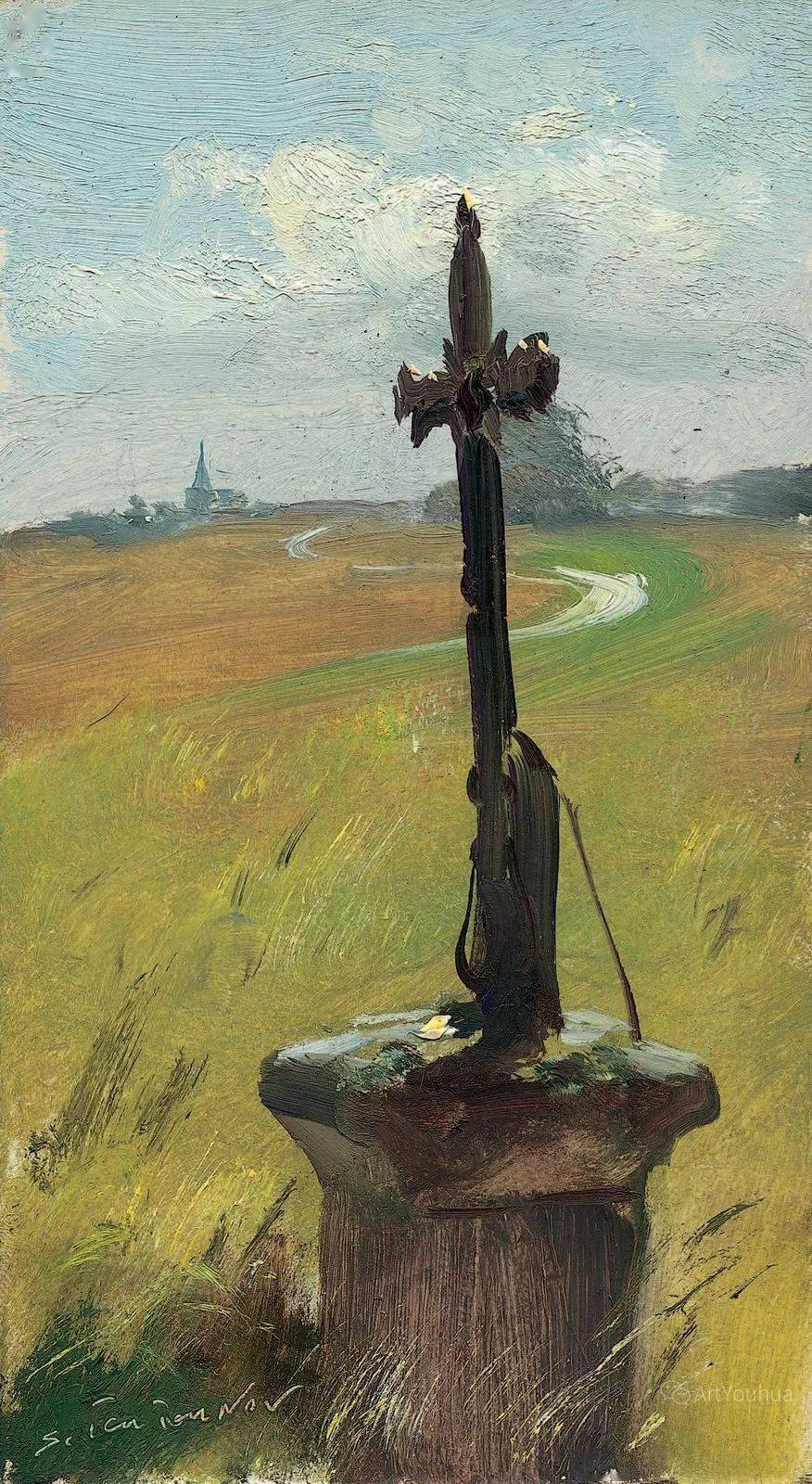 长竖构图风景油画俄罗斯画家谢尔盖图图诺夫作品
