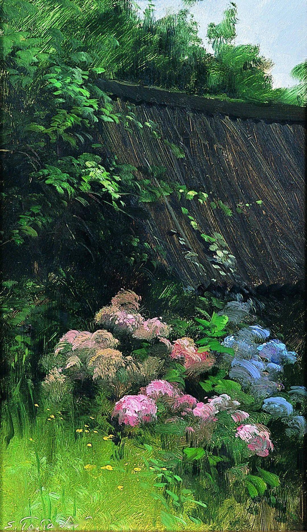 长竖构图风景油画俄罗斯画家谢尔盖图图诺夫作品