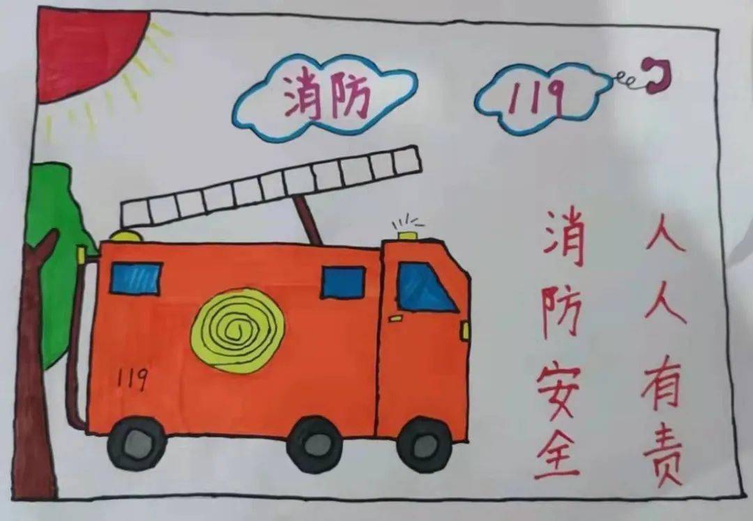 消防儿童画简单又漂亮图片