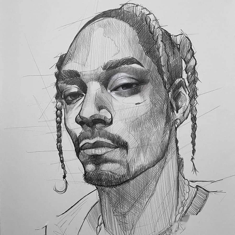自动铅笔画的人物肖像和动物素描精彩干净