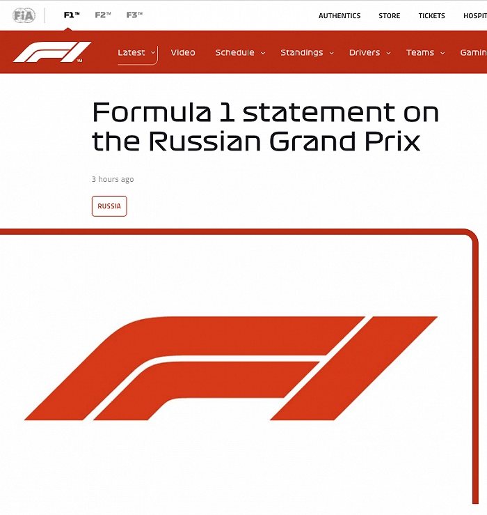 俄罗斯|F1取消举办2022年俄罗斯大奖赛